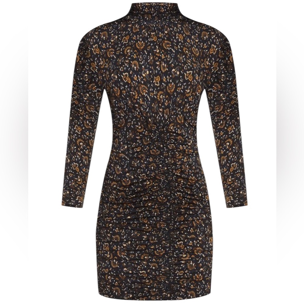 Veronica Beard Revolve Gretna Black Floral Print Ruched Mock Neck Dress Size M - Picture 4 of 12